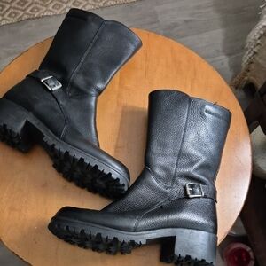 Santana Canada Black Leather Combat Moto Boots. Size EU 40/ US 9-9.5